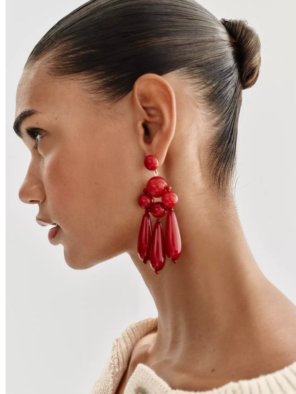Statement red resin dangle chandelier earrings